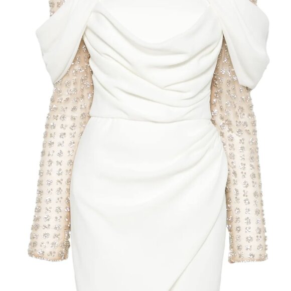 Costarellos Nandi Off-The-Shoulder Draped Crepe Mini Dress - Picture 1 of 8
